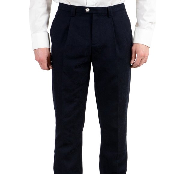 Versace Versus Wool Dark Blue Pleated Dress Pants
